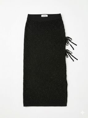 Dotti Black Side-Tie Knit Midi Swim Coverup Crochet Knit Skirt Large Nwt